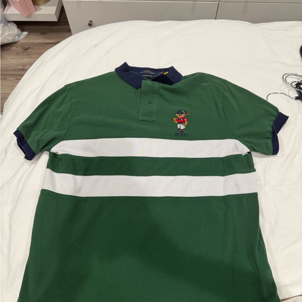 Green Polo Shirt with Bear Logo